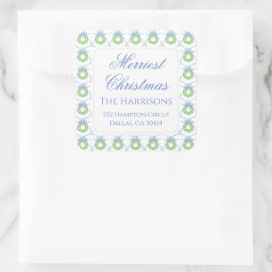 Sticker Carré Aquarelle Noël Garland Bedford Stockings