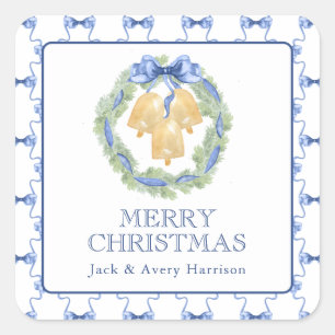 Sticker Carré Aquarelle Noël ou Mariage Bells Wreath
