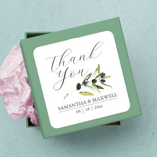 Sticker Carré Aquarelle Olive Branche mariage Faveur