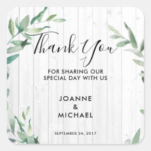 Sticker Carré Aquarelle olive feuille Mariage Merci Favoriser