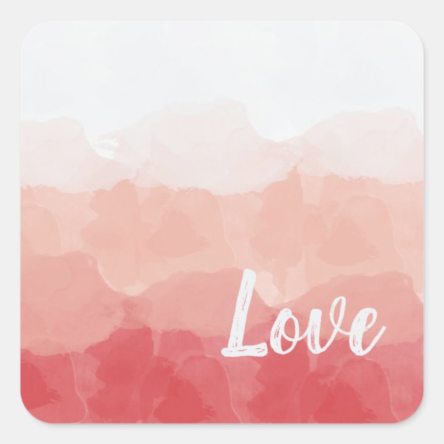 Sticker Carré Aquarelle Ombre rouge et rose Gradient Love (Devant)
