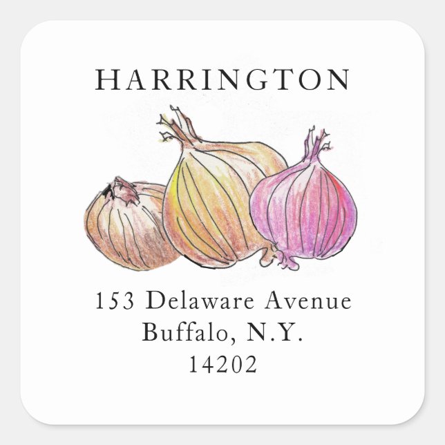 Sticker Carré Aquarelle Onions unique Adresse de retour à main (Devant)