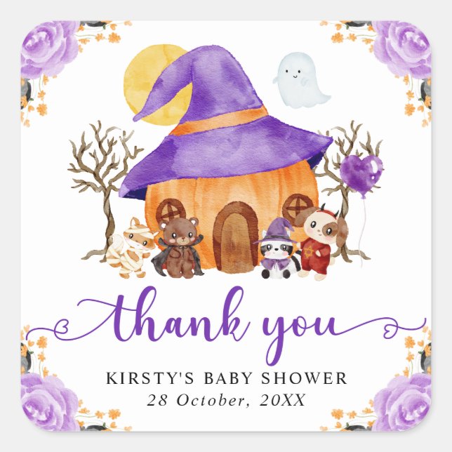 Sticker Carré Aquarelle ou traitement Baby shower d'Halloween (Devant)