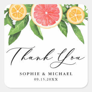 Sticker Carré Aquarelle Pamplemousse et Oranges Merci d'été