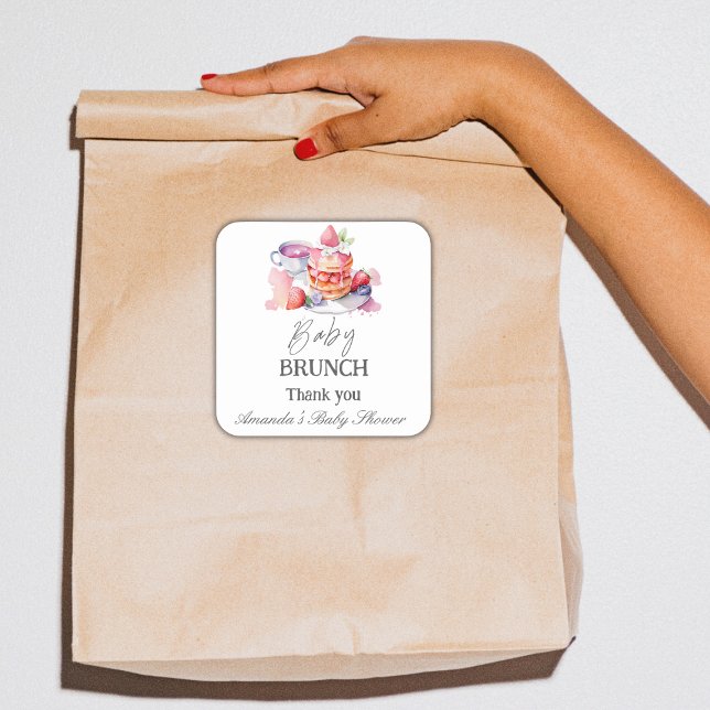 Sticker Carré Aquarelle Pancake Baby Brunch Douche (Créateur téléchargé)