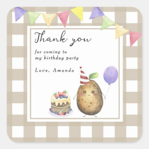 Sticker Carré Aquarelle Patate 1er anniversaire merci