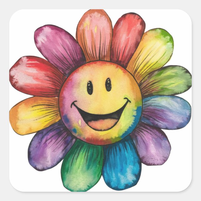 Sticker Carré Aquarelle peinte Fleur souriante (Devant)