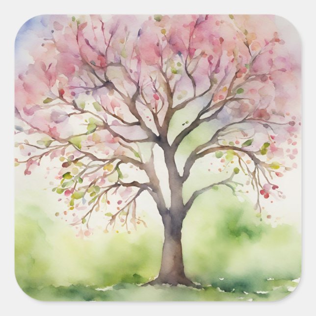 Sticker Carré Aquarelle Peinture Arbre (Devant)