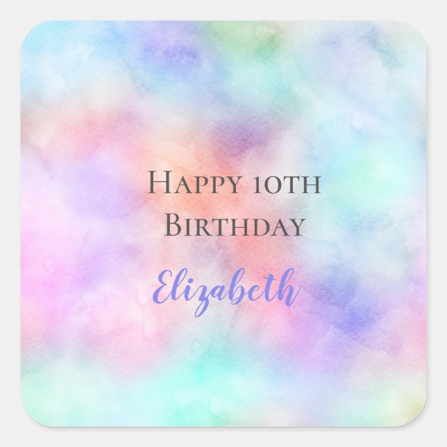 Sticker Carré Aquarelle personnalisée Rainbow Pastel Anniversair (Devant)
