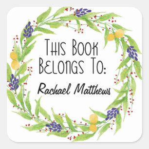 Sticker Carré Aquarelle Plaque de courroie citron Berry