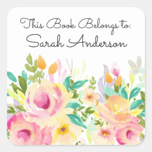 Sticker Carré Aquarelle Plaque De Livre Floral Ce Livre Appartie