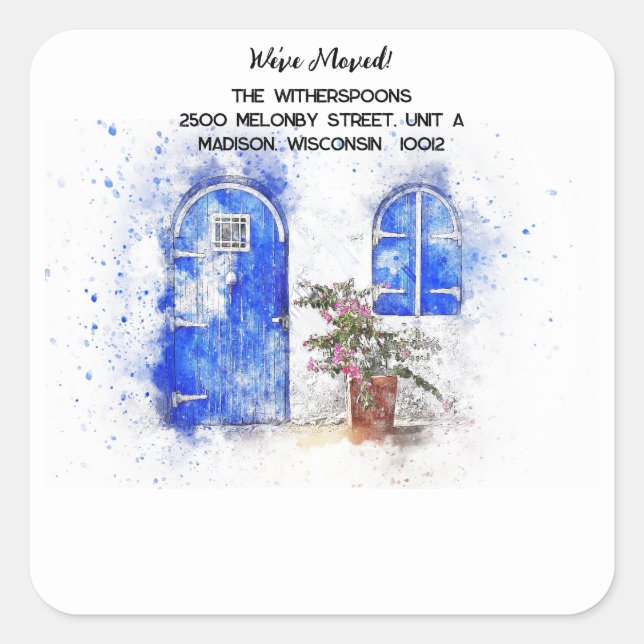 Sticker Carré Aquarelle Porte Bleue Nous ; Sceau d'enveloppe dép (Devant)