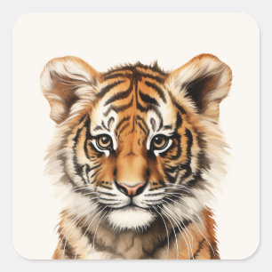 Sticker Carré Aquarelle Portrait d'un petit tigre