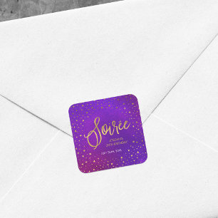 Sticker Carré Aquarelle pourpre étoilée Soiree Anniversaire