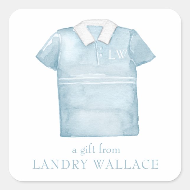 Sticker Carré Aquarelle Preppy Blue Monogram Golf Polo Shirt (Devant)
