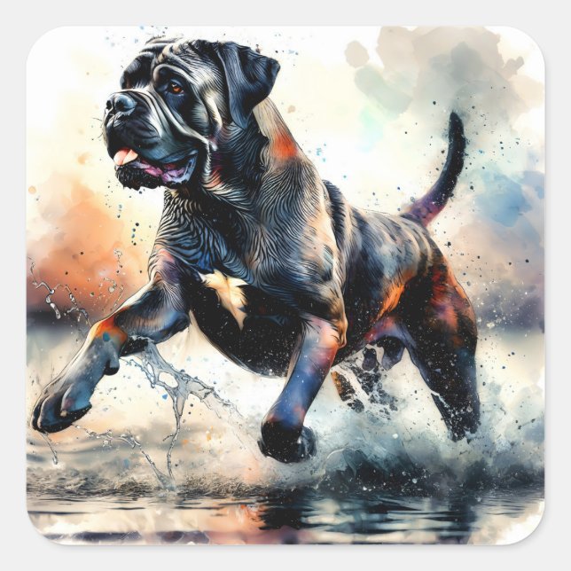 Sticker Carré Aquarelle puissante Canne Corso chien (Devant)