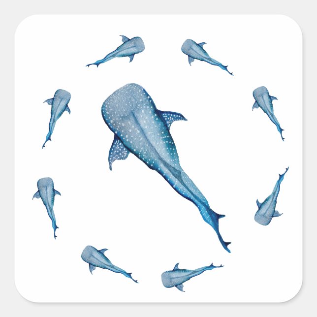 Sticker Carré Aquarelle requin (Devant)