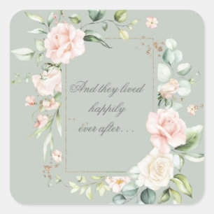 Sticker Carré Aquarelle rose Bleu Floral Joyeux Jamais Après