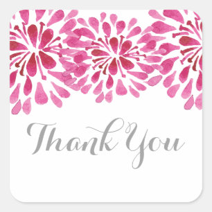 Sticker Carré Aquarelle rose Chrysanthemum Merci