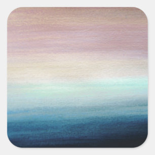 Sticker Carré Aquarelle rose et bleu foncé  