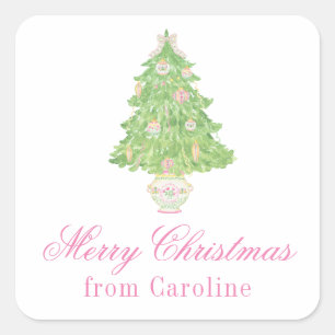 Sticker Carré Aquarelle rose et vert Ginger Jar Tree