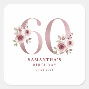 Sticker Carré Aquarelle rose florale 60e anniversaire