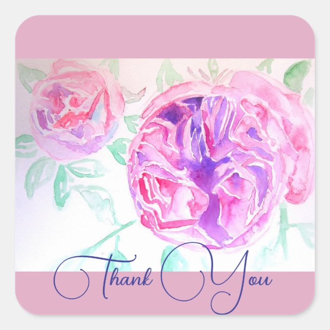 Sticker Carré Aquarelle rose Lilac Merci rose (Devant)