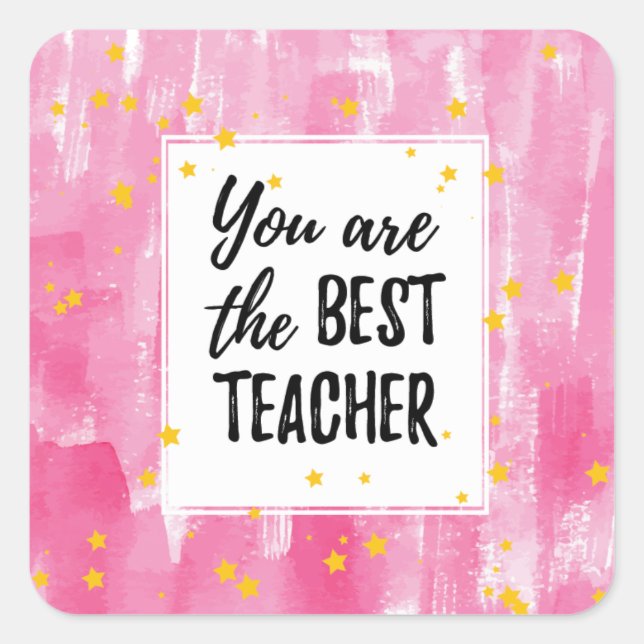 Sticker Carré Aquarelle rose mignonne Meilleure appréciation de  (Devant)