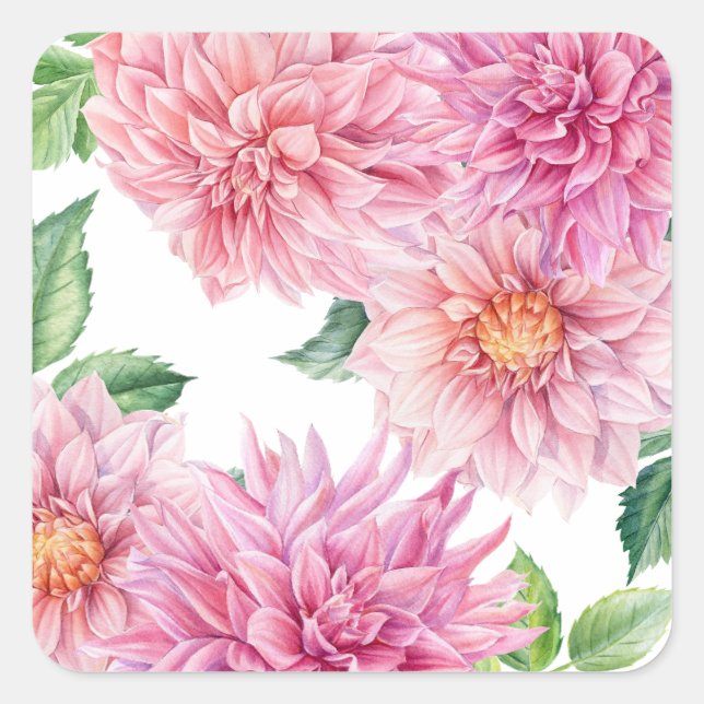 Sticker Carré Aquarelle rose pâle Dahlia motif floral (Devant)