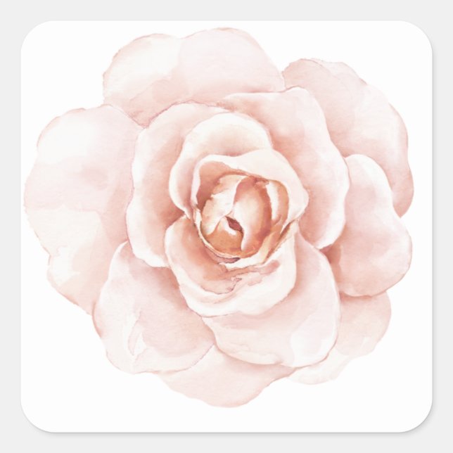 Sticker Carré Aquarelle rose pâle Élégant floral romantique (Devant)