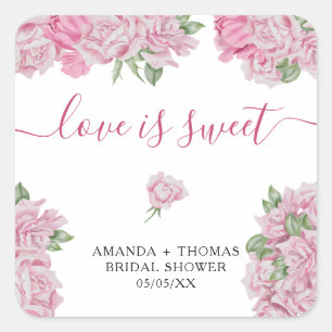 Sticker Carré Aquarelle rose pâle roses - l'amour est doux