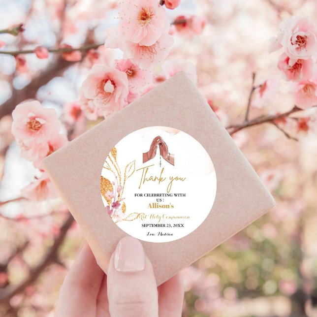 Sticker Carré Aquarelle rose première communion merci (Créateur téléchargé)