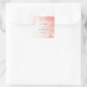 Sticker Carré Aquarelle Rose Romantique