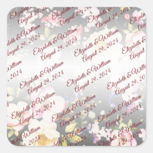 Sticker Carré Aquarelle rose Roses jaunes, noir flou, Mariage