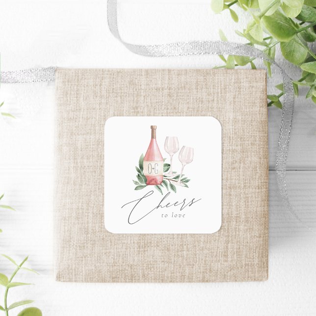 Sticker Carré Aquarelle Rose Vin Botanique Chevaux d'amour (Créateur téléchargé)