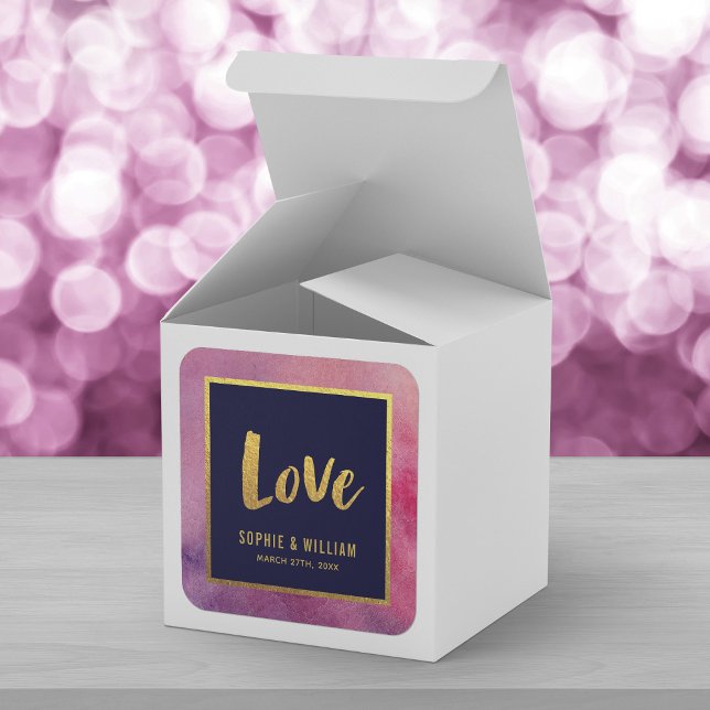 Sticker Carré Aquarelle rose violet et Mariage d'amour or Faux (Créateur téléchargé)