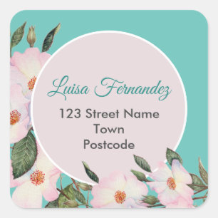 Sticker Carré Aquarelle Roses Ballerina Floral Circle d'adresse