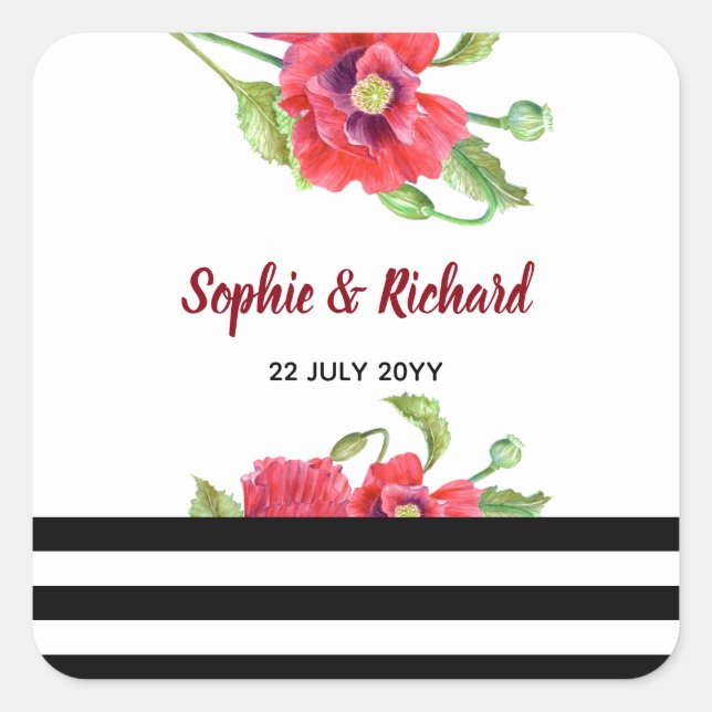 Sticker Carré Aquarelle Rouge Poppies Mariage floral sauvage (Devant)