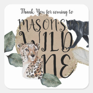 Sticker Carré Aquarelle Safari Wild Un animal fête d'anniversair