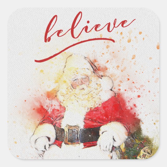 Sticker Carré Aquarelle Santa Claus avec Calligraphie de la croy (Devant)