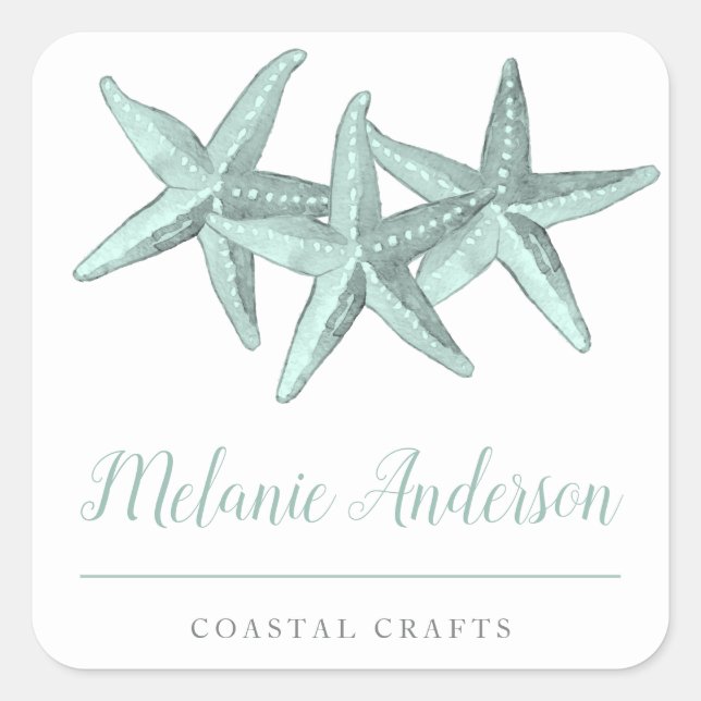 Sticker Carré Aquarelle simple Seaglass Starfish Artisanat côtie (Devant)