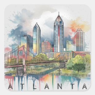 Sticker Carré Aquarelle stylisée d'Atlanta Géorgie moderne