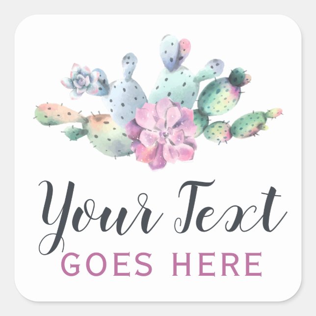 Sticker Carré Aquarelle Succulent Cactus Prickly Pear Bohemian (Devant)