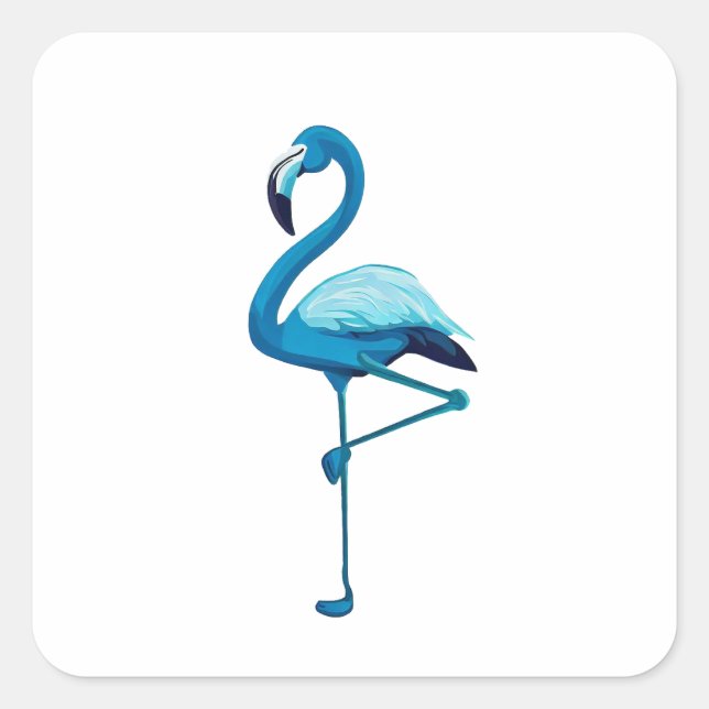 Sticker Carré Aquarelle tropicale Flamant rose bleu (Devant)