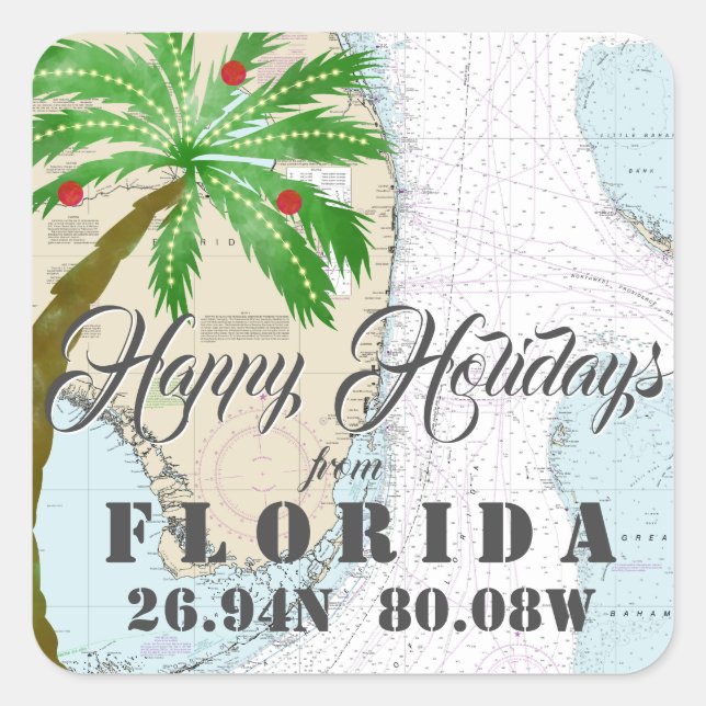 Sticker Carré Aquarelle tropicale Joyeuses vacances de Floride (Devant)