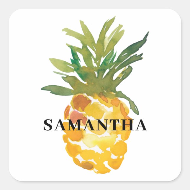 Sticker Carré Aquarelle tropicale Nom de l'ananas (Devant)