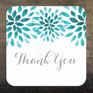 Sticker Carré Aquarelle turquoise Chrysanthemum Merci