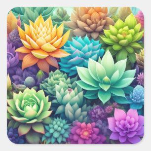Sticker Carré Aquarelle Verdure Succulents Collage