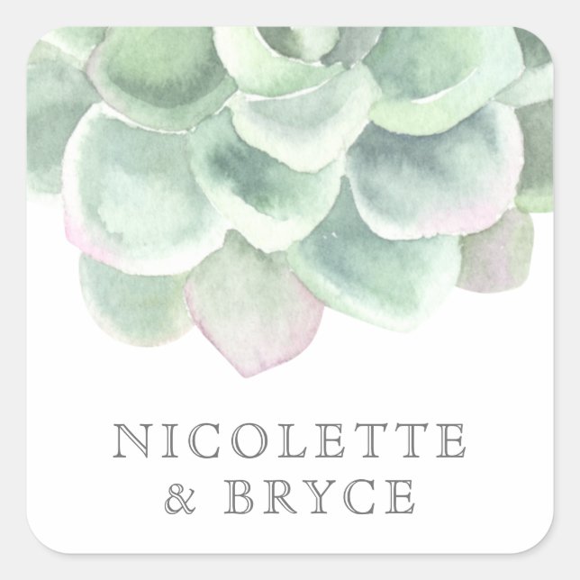 Sticker Carré Aquarelle verte Sage Botanique Mariage Succulent (Devant)