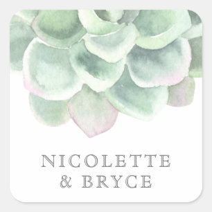 Sticker Carré Aquarelle verte Sage Botanique Mariage Succulent